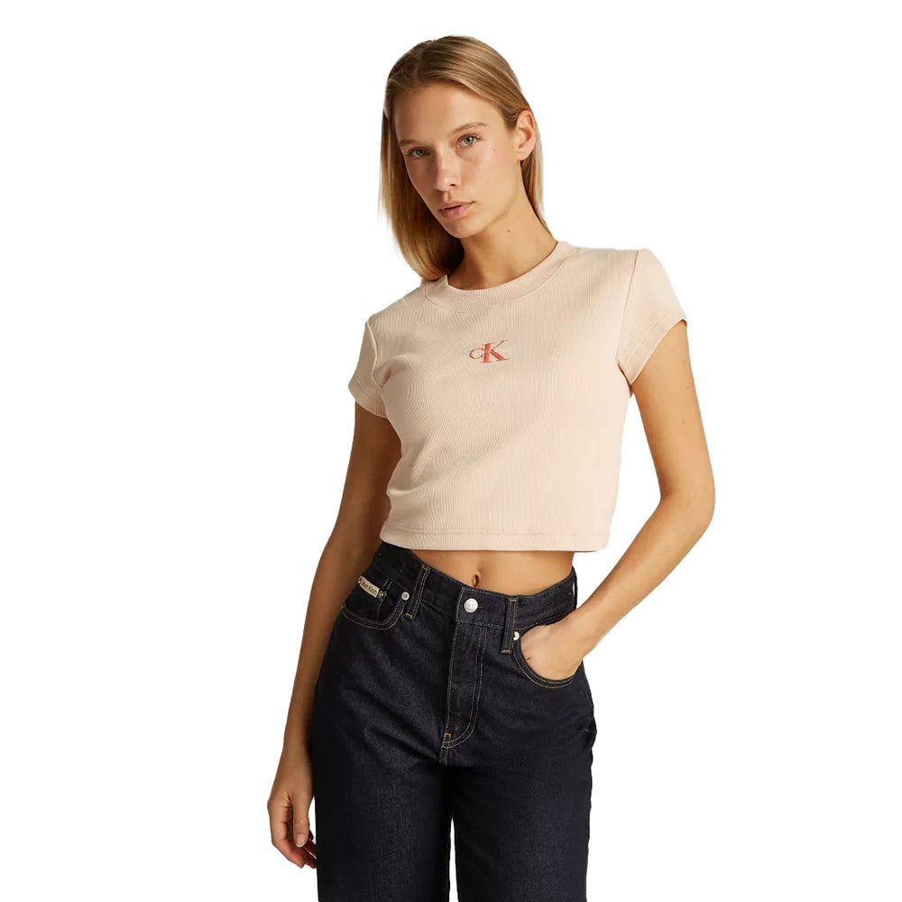 חולצת טישירט קצרה קלווין קליין Slim Cropped Monogram נשים