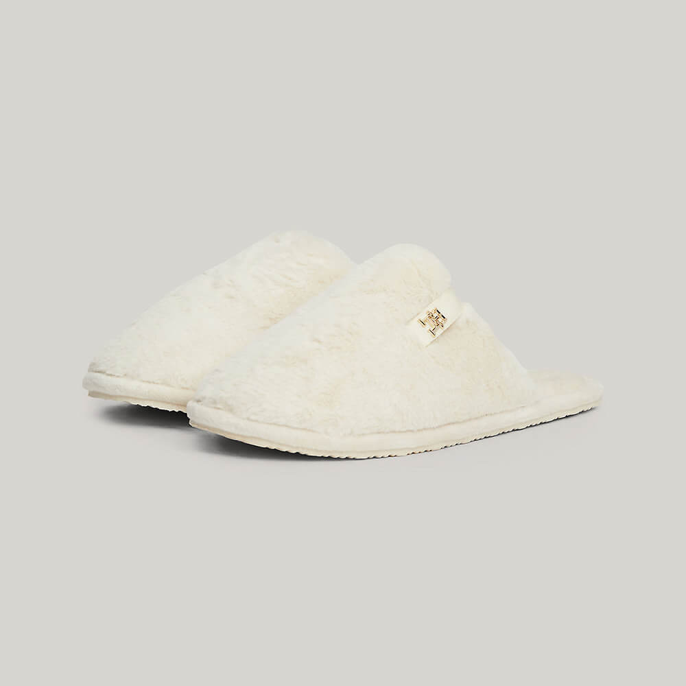 כפכפי טומי הילפיגר Monogram Plaque Fleece Slippers נשים